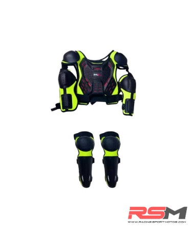 PETO INFANTIL Y RODILLERAS Y CODERAS MR RACING (Verde Flúor)