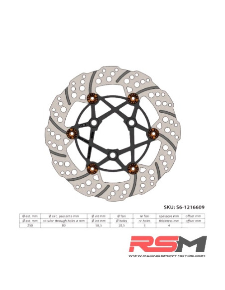 DISCO DE FRENO DELANTERO FLOTANTE YAMAHA AEROX / JOG D:250MM MK II STAGE6 R/T