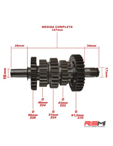 EJE SECUNDARIO 190Z (CAJA DE CAMBIOS) EJE 16mm